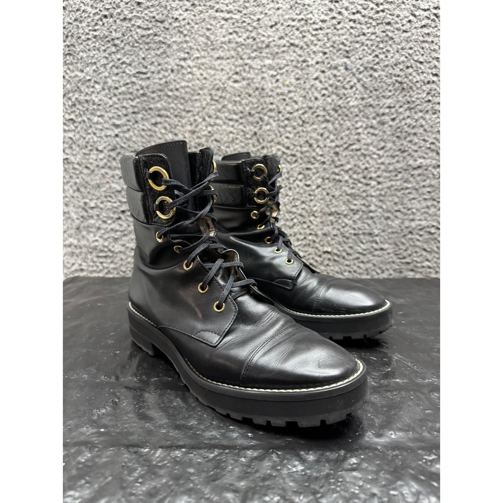 Stuart Weitzman Lexy Leather Lace Up Combat Boots Black Womens Size 6M US